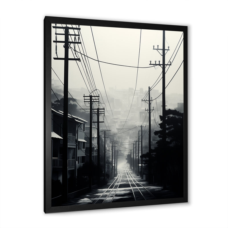 Lignes argentées brouillard électrique I, Cadre photo noir, H 32 po x l 24 po x P 1 po