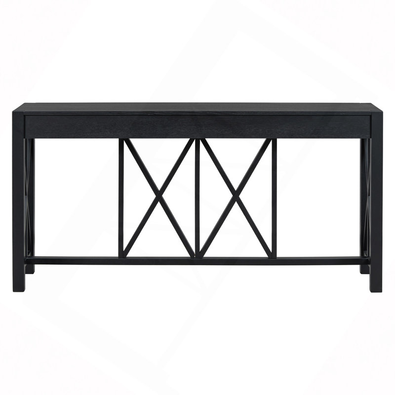 60"Acacia Veneer Console Table With 4 Spacious Drawers, Crisscross Design Entryway Table With Open Bottom Storage,Farmhouse Sofa Table For Living Room,Kitchen,Dining Room,Hallway