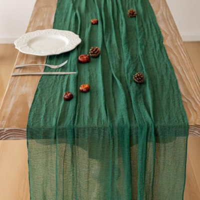 Christmas Table Runner Emerald Green Cheesecloth Gauze 120 Inch 10 FT Rustic Boho Cheese Cloth Table Runner For Wedding Baby Shower Bridal Shower Birthday Party Long Sheer Home Decorations