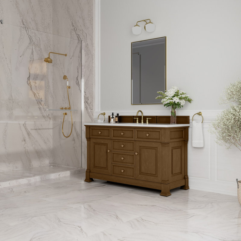 Brookfield Single Vanity, Widespread, Honey Oak, White Zeus