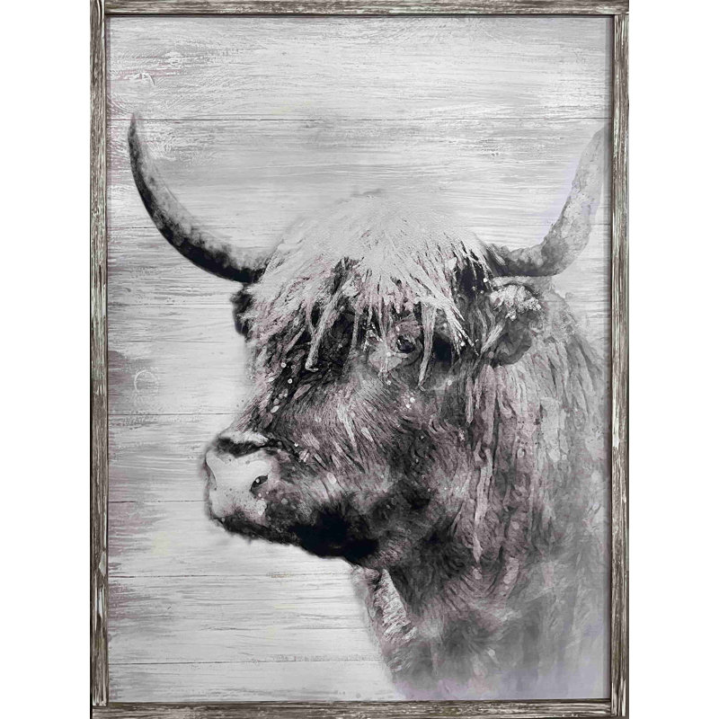Monochromatique majestueux: le taureau en noir et blanc - impression sur toile tendue, H 36 po x l 24 po x P 1,5 po