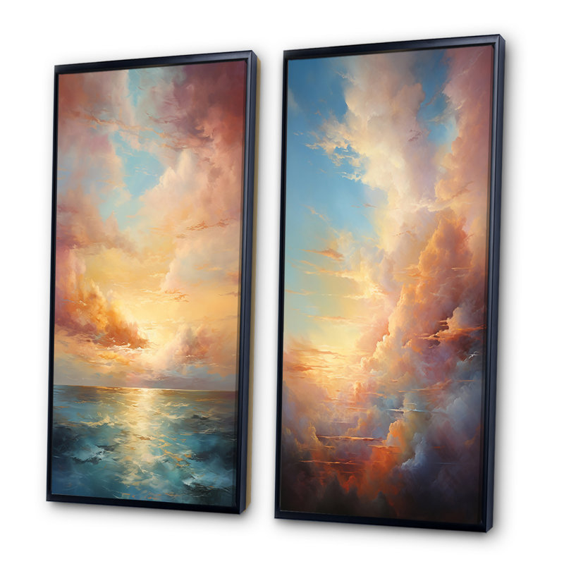 «Ocean Sunset Celestial Symphony», 2 pièces, Cadre noir, H 40 po x l 40 po
