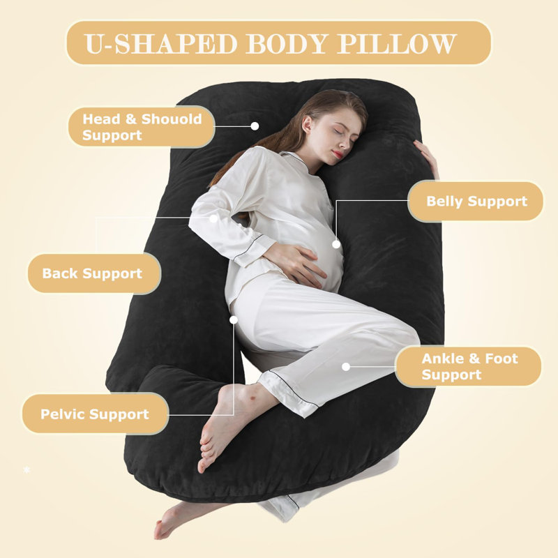 Black Velvet Memory Foam Full Body Maternity Pillow