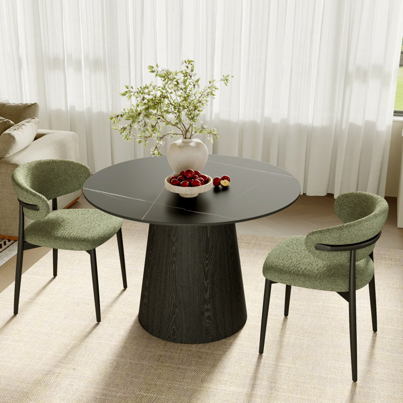 Modern Dining Table Set For 2, 3 Pieces: Table, 2 Chairs, 29.52" Н X 43.31" W X 43.31" D, Snowridge / Black