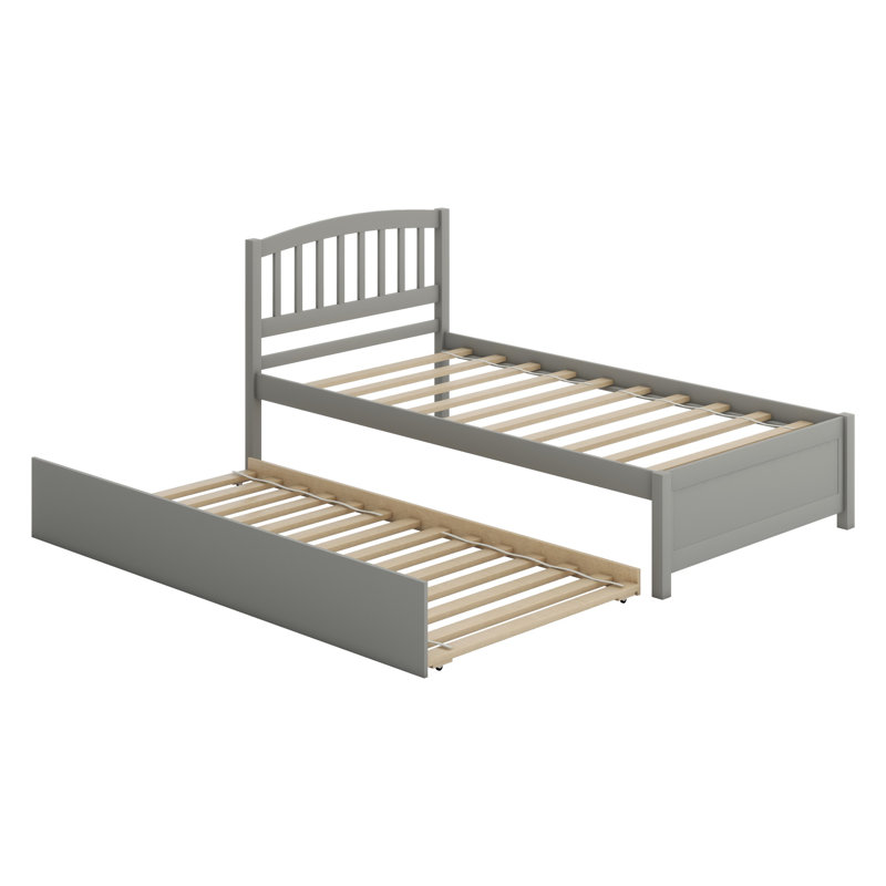 Structure de lit plateforme en bois avec lit gigogne, gris