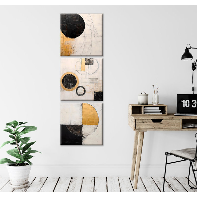Elegant Decorative Canvas Painting Set (3 Pieces), Gold & Black, 11.8 x 11.8 inches Each | 50% Cotton / 50% Polyester with 100% Wooden Frames (Thickness: 0.8 inches) | Stunning Wall Art for Modern Home Décor
