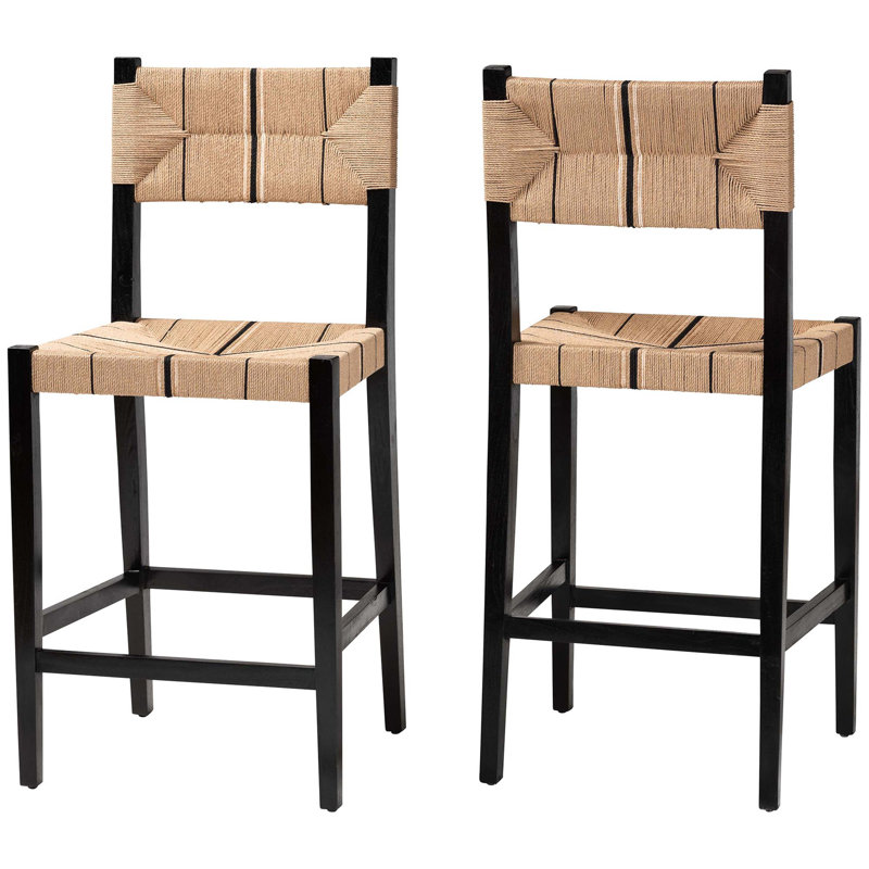 Ensemble de tabourets de bar 2 pièces avec siège en métier à tisser et cadre en bois Bohemian
