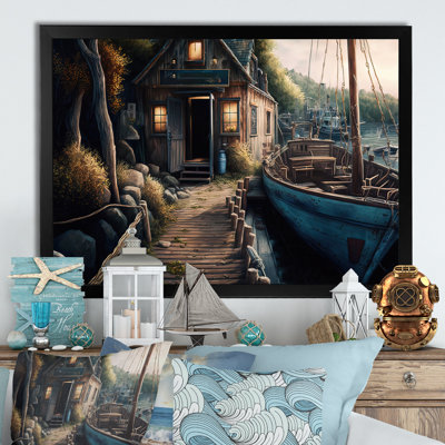 Port rustique avec un bateau de pêche II - Peinture sur toile