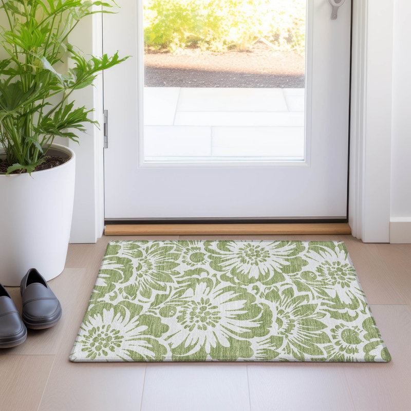 Alfonzo Washable Floral Indoor / Outdoor Rug, Rectangle 1'8" x 2'6"