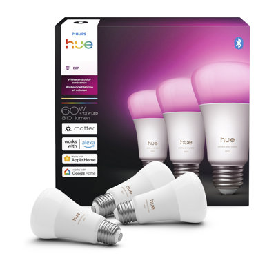 Philips Hue Smart A19 60W Bulb 3-Pack - White & Colour Ambiance
