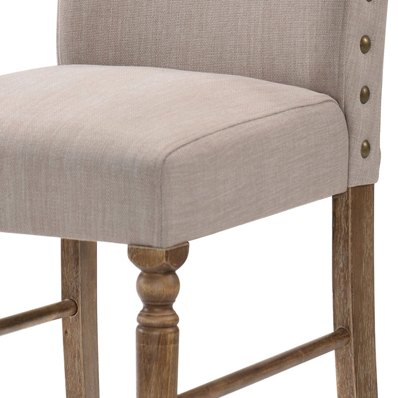 2 chaises de salle à manger à dossier solide (de 2) - Crème, chêne vieilli, mousse de style moderne, rembourrée de lin crème, 2