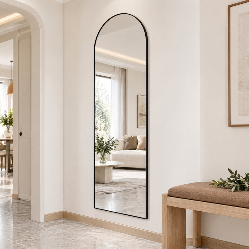 Miroir sur pied de 21 po x 64 po avec support, autoportant ou mural, 21 po x 64 po, Noir, Arche