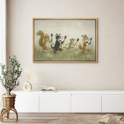 «Whimsical Animal Parade Kids Room Decor», reproduction d'art sur toile encadrée
