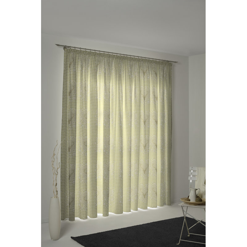 Devos Pencil Pleat Single Curtain, Opaque, 132cm Width x 225cm Drop, Green/Grey