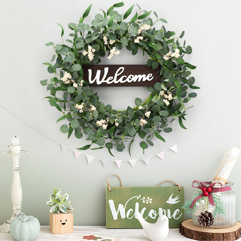 20 Inch Artificial Eucalyptus Wreath for Front Door