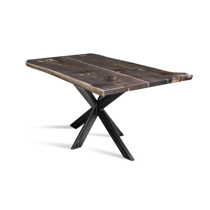 Meredosia Oak Solid Wood Top Metal Base Dining Table