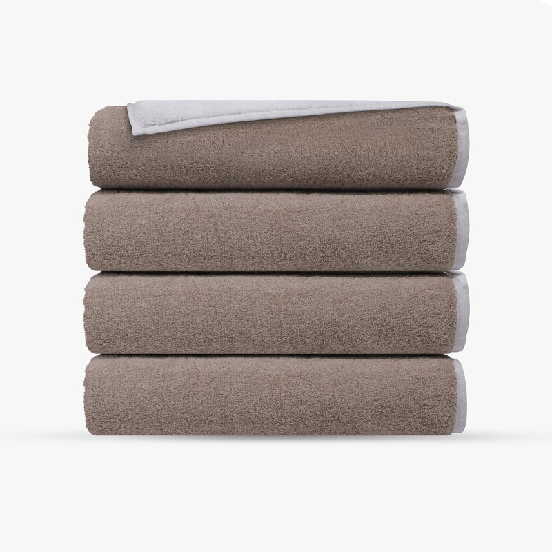 Ensemble de serviettes de bain turques double face 4 pièces, Blanc / beige