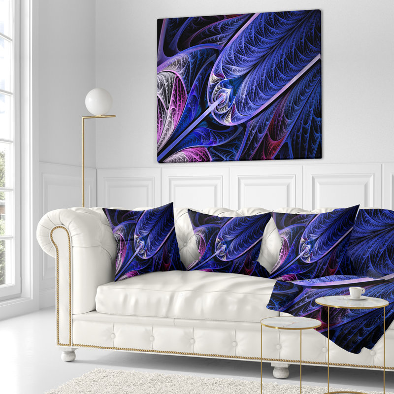 Vitrail fractal - coussin imprimé abstrait, 18 po x 18 po, Bleu / noir, Coussin décoratif