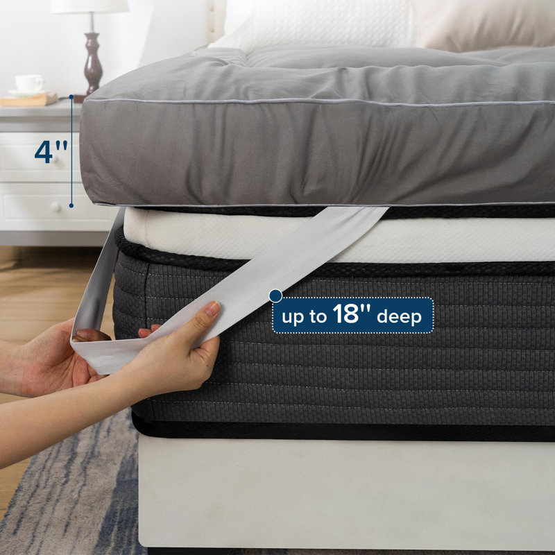Jibberding 4" Plush Down Alternative Mattress Topper, Pillow Top Mattress Pad with Elastic Straps, OEKO-TEX® Certified, Twin