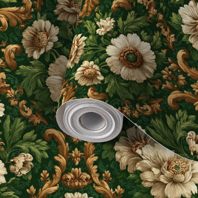 Papier peint à peler et coller papier peint de luxe rétro à motif de volutes en miroir patiné antique auto-adhésif et amovible 17,7 po x 118 po (45 x 300 cm)