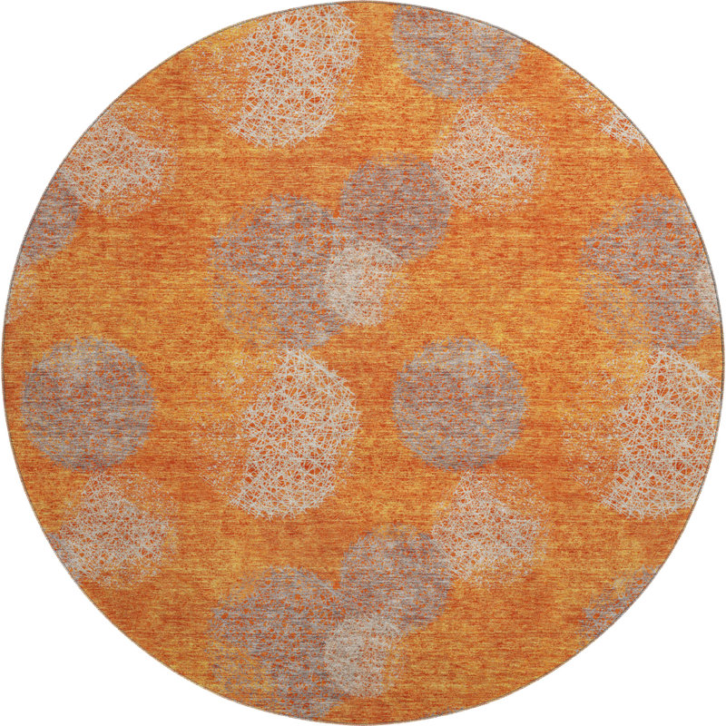 Premium Machine Washable Prisco Orange Rug, Round 8'