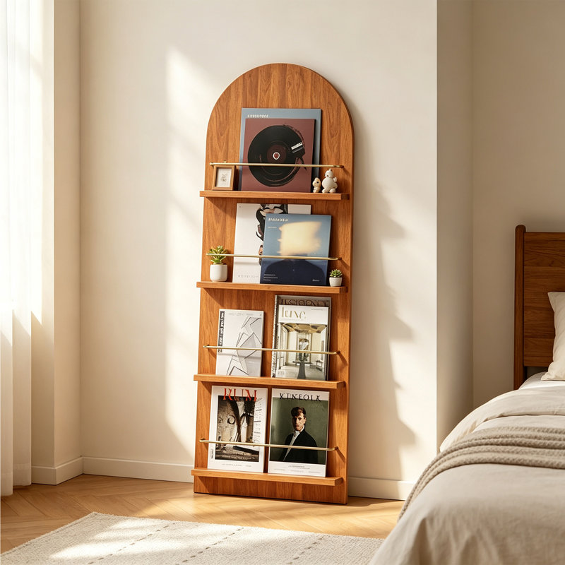 Porte-revues arqué en bois d'hévéa, Marron clair, H 63 po x l 22,83 po x P 12,6 po