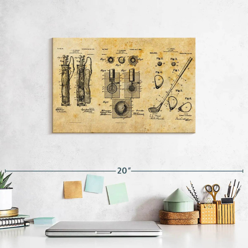 Ensemble de golf brevet sur toile, H 8 po x l 12 po x P 1 po
