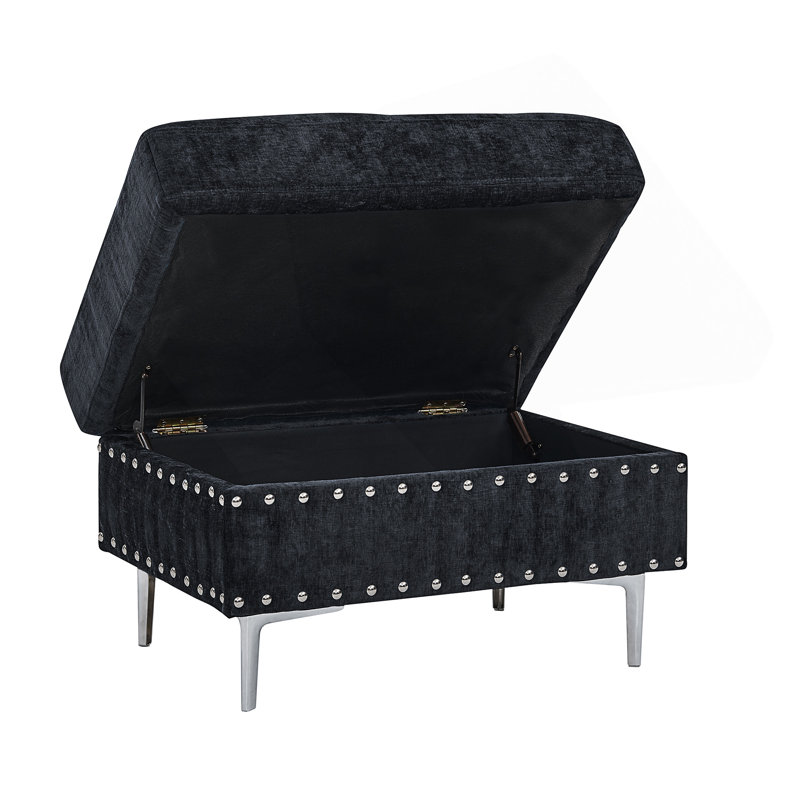 Canapé modulaire 3 places avec méridienne, repose-pieds avec rangement, pieds en métal et clous en cuivre, deux coussins blancs