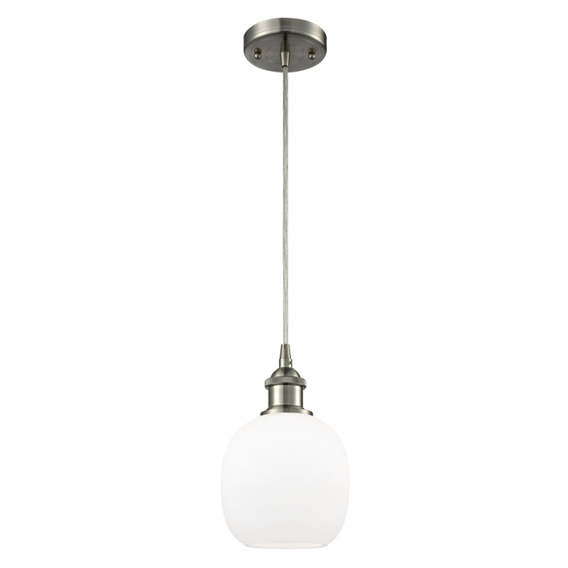 Luminaire suspendu sphérique 1 lumière Carlucci, Nickel satiné brossé, Ampoule non incluse, Blanc mat