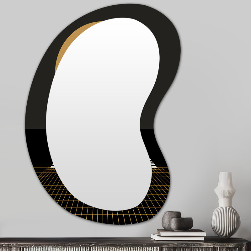 Franciose Minimal Gold Moon Mountain - Geometric Unique Shape Large Mirror, Modern Asymmetrical Unique Wall Mirror Decor, Printed Metal Art