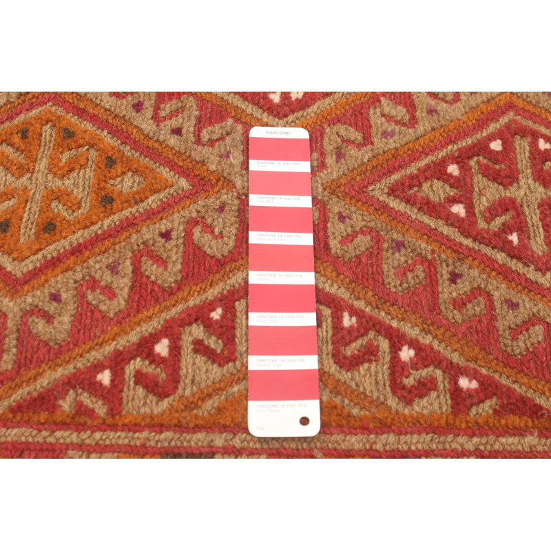 Tapis rouge foncé noué à la main de conception unique 2 pi 5 po x 6 pi 2 po Jnr