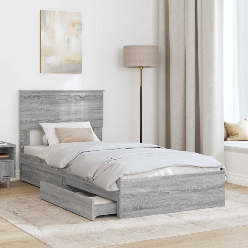 Bed, European Single (90 x 200 cm), Grey Sonoma