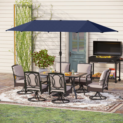 Alyah 6 - Person Wicker Patio Dining Set with Rectangular Table , Cushions Included