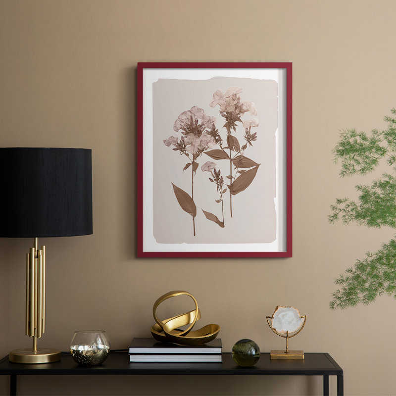 Monochrome Botanical II Framed Print - Solid Wood, 15" H x 12" W, Red