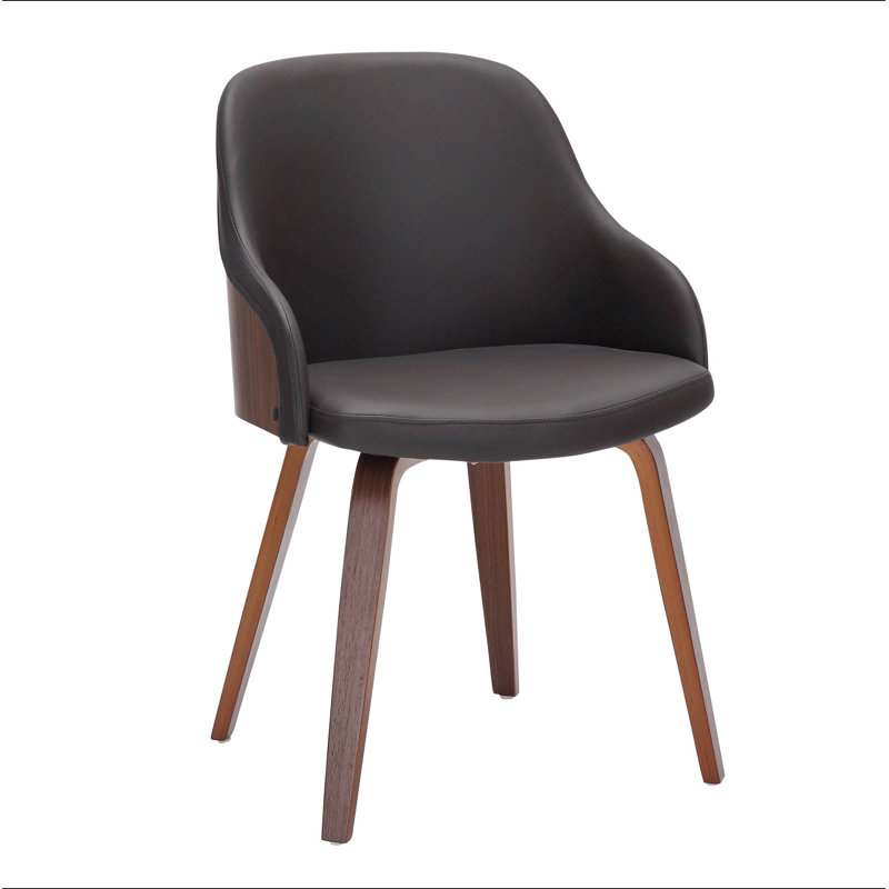 Chaise d'appoint Mid-Century moderne en bois de noyer et similicuir, Brun, Brun