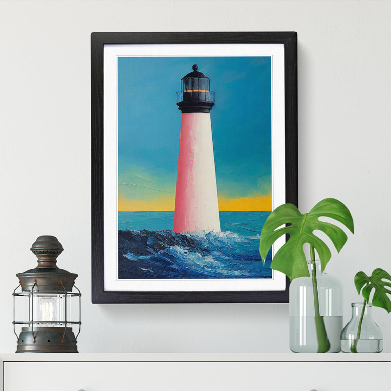 Joe Lighthouse Painted - Picture Frame Print, Black, 64cm H x 46cm W x 2cm D
