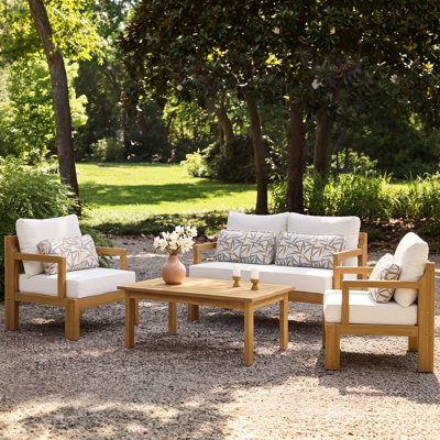Ensemble de conversation d'extérieur en bois d'acacia Sevara Modern Coastal