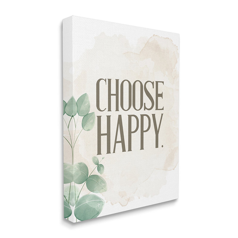 «Select Happy Text Green Leaves Neutral Brown» par Kim Allen - impression d'art graphique, H 20 po x l 16 po x 1,5 po
