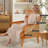 Upholstered Accent Chair With Rattan Arms And Solid Wood Legs-1088208143