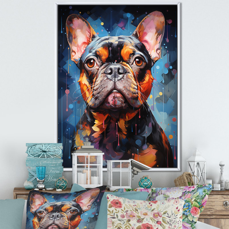 Bulldog audacieux sur toile, Cadre flottant blanc, 40" H x 30" W