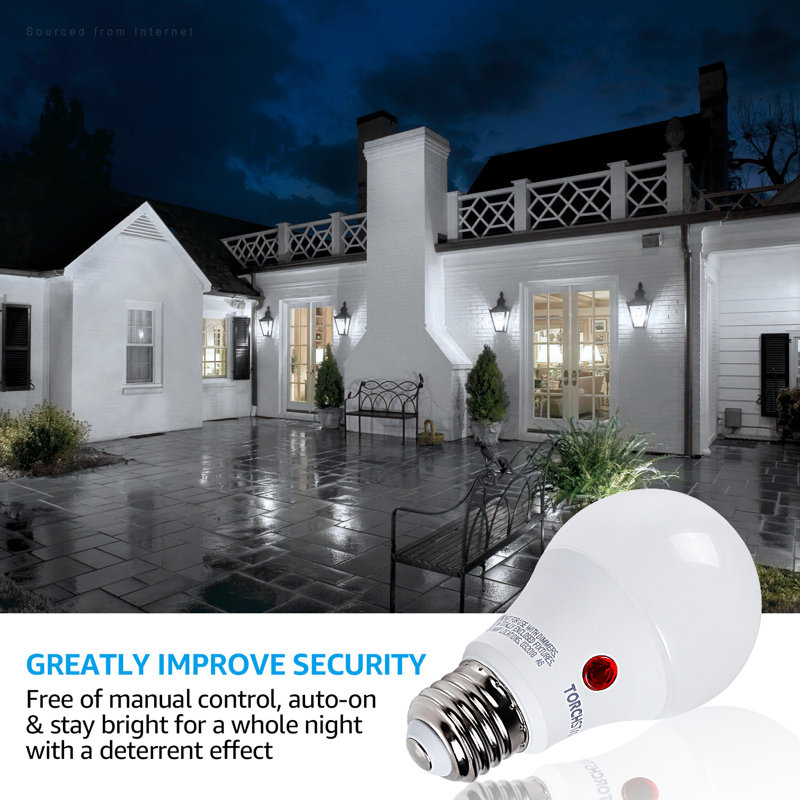 9W (60 Eqv.) Dusk to Dawn A19 LED Light Bulb, Outdoor Light Bulbs with Photocell Sensor, Daylight, Auto On/Off, UL FCC DOE Listed, E26 Base