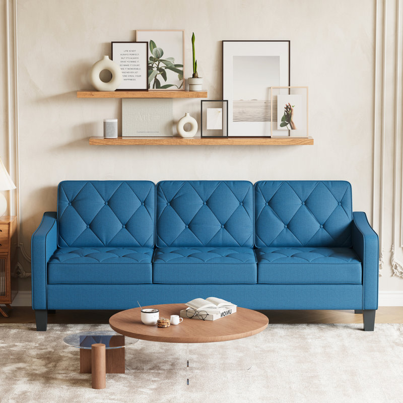 Canapé 3 places 82 pouces Mid-Century, Lin bleu