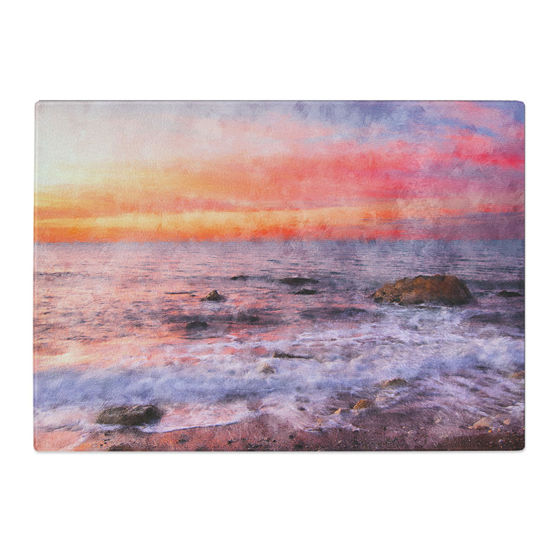Tempered Glass Beach in Spain Painting Chopping Board, 20 cm x 28.5 cm
