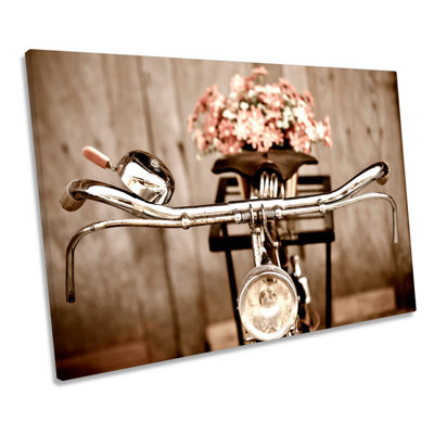 Vintage Bicycle Floral 1 Piece Wrapped Canvas Wall Art