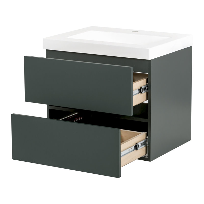 24.5" Wall-Mounted Single Bathroom Vanity With Cultured Marble Top, Viridian Green