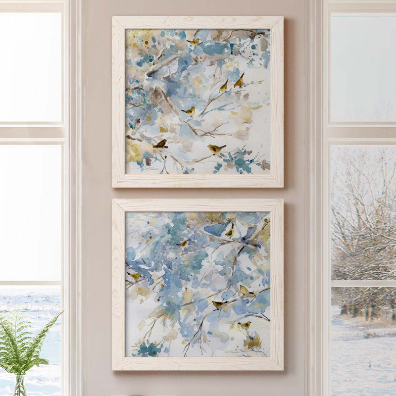 «Topaz Spring I», ensemble de 2 peintures sur toiles, H 17 po x l 34 po x P 1,5 po, Toile blanche encadrée