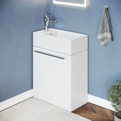 Townsey Modern White Vanity Bathroom Cabinet Sink Wall Mount with Faucet