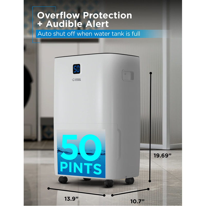 50 Pints Per Day Console Dehumidifier With Built-In Pump For Rooms Up To 4500 Sq. Ft., 50