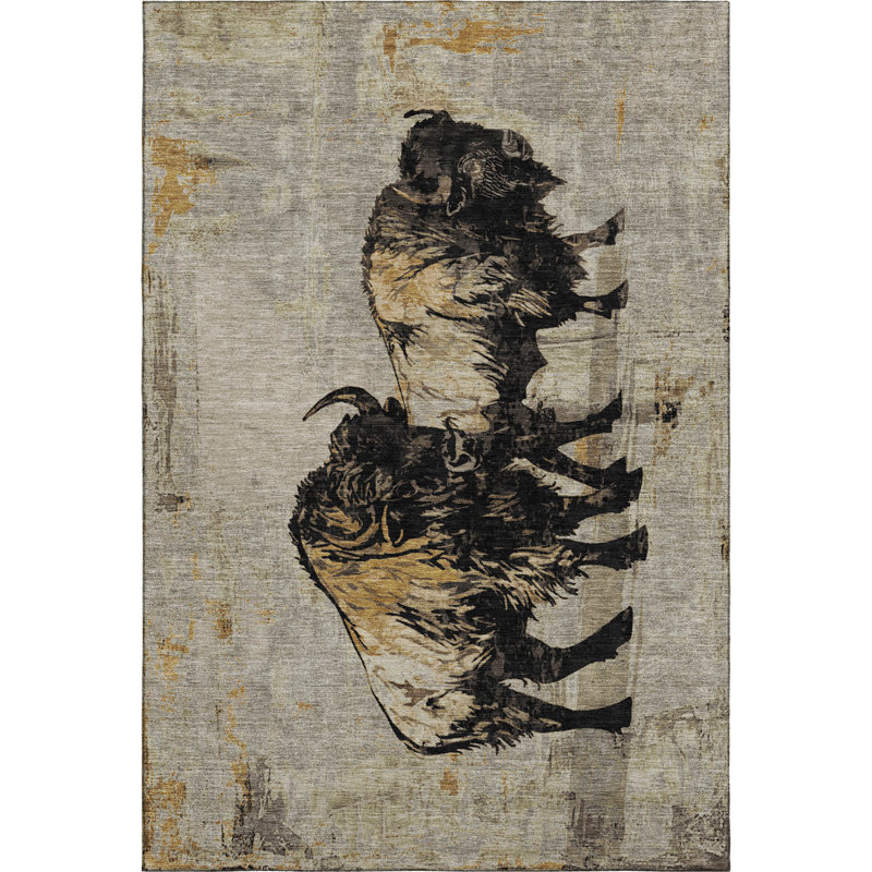 Premium Machine Washable Mayfield AMF2245 Animal Rug, 2'6" x 3'10", Khaki