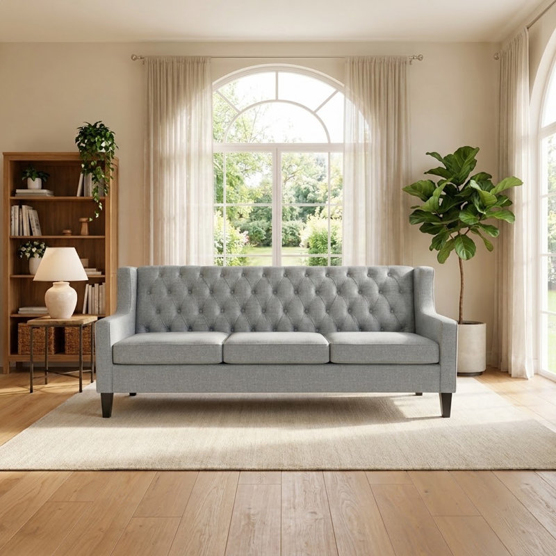 Canapé capitonné 78,75 po 3 places avec coussins amovibles, Gris